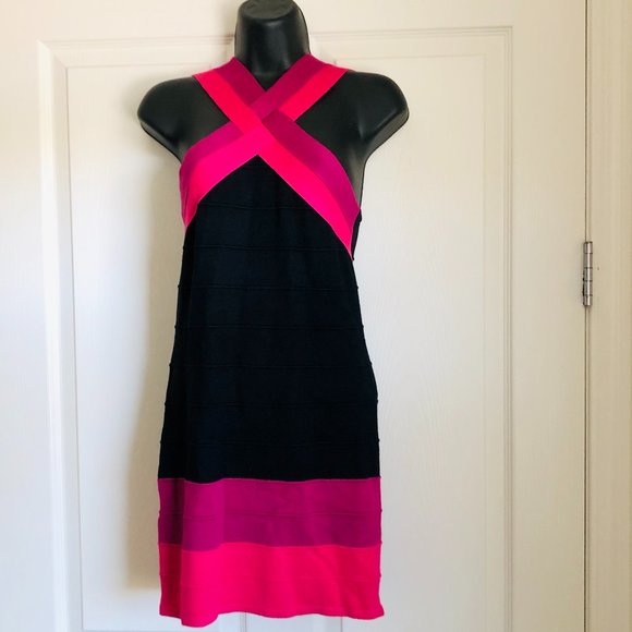 Hot Pink & Black Knit Party Dress -Juniors Large - Picture 1 of 10
